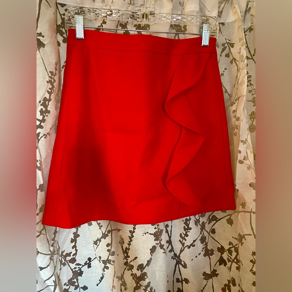 JCrew, size 2, red wool skirt with ruffles, NWOT